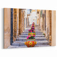 Sicily Wall Art - Colorful Flower Pots Lining a Sicilian Stairway
