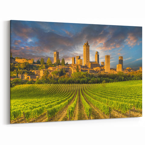 Tuscany Wall Art – Vineyards and Medieval Towers Landscape Print