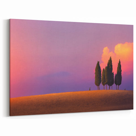 Tuscan Landscape Print – Cypress Trees at Sunset Canvas