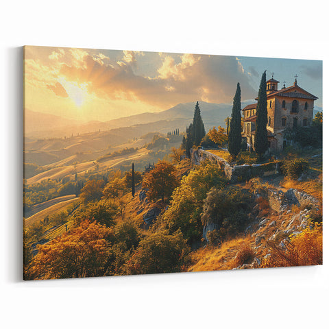 Tuscan Landscape Print - Serene Italian Village Wall Art