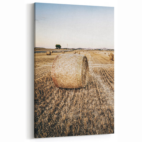 Farmhouse Wall Art Hay Bale Field Print | Rustic Country Harvest Decor