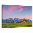 Grand Teton Canvas Print – Rustic Barn at Sunrise with Mountain View