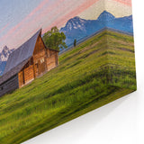 Grand Teton Canvas Print – Rustic Barn at Sunrise with Mountain View