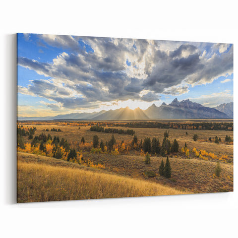 Teton Range Wall Decor – Sunlit Landscape with Majestic Mountains