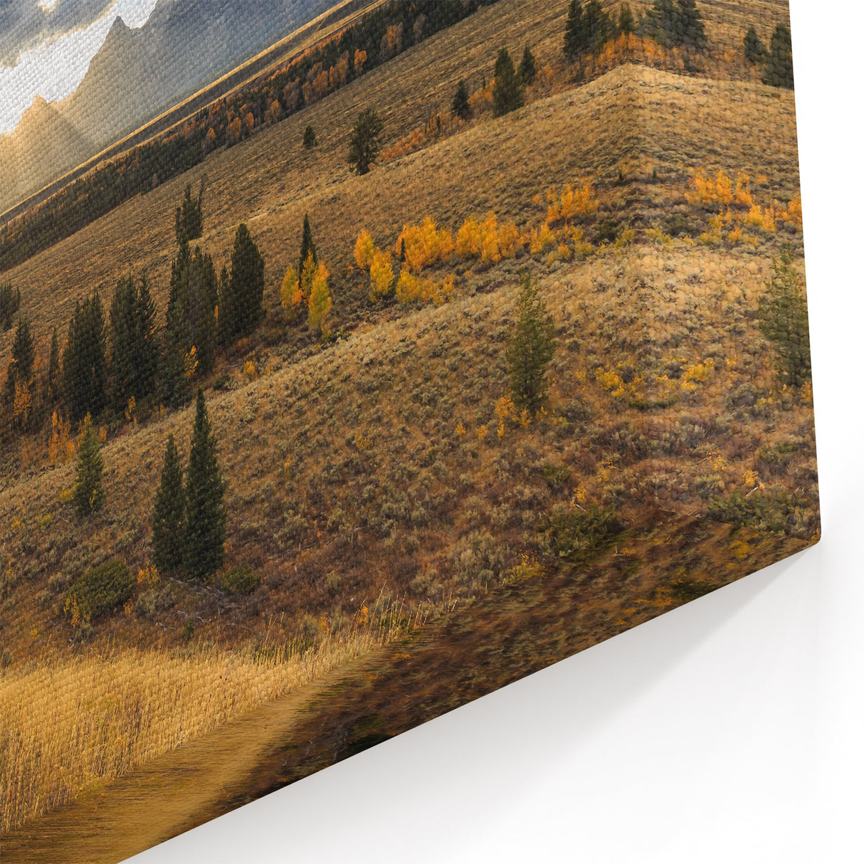Teton Range Wall Decor – Sunlit Landscape with Majestic Mountains