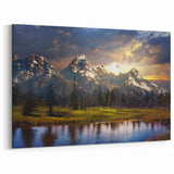 Grand Teton Scenic Print – Sunset Over Snowy Peaks and Reflective Water