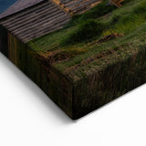 Grand Teton Framed Art – Rustic Barn with Glowing Sunset and Snowy Peaks