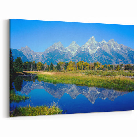 Grand Teton Canvas Print – Mountain Reflection in Vibrant Blue Waters