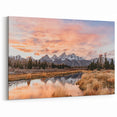 Grand Teton Wall Art – Pastel Sunset with Mountain and Water Reflections