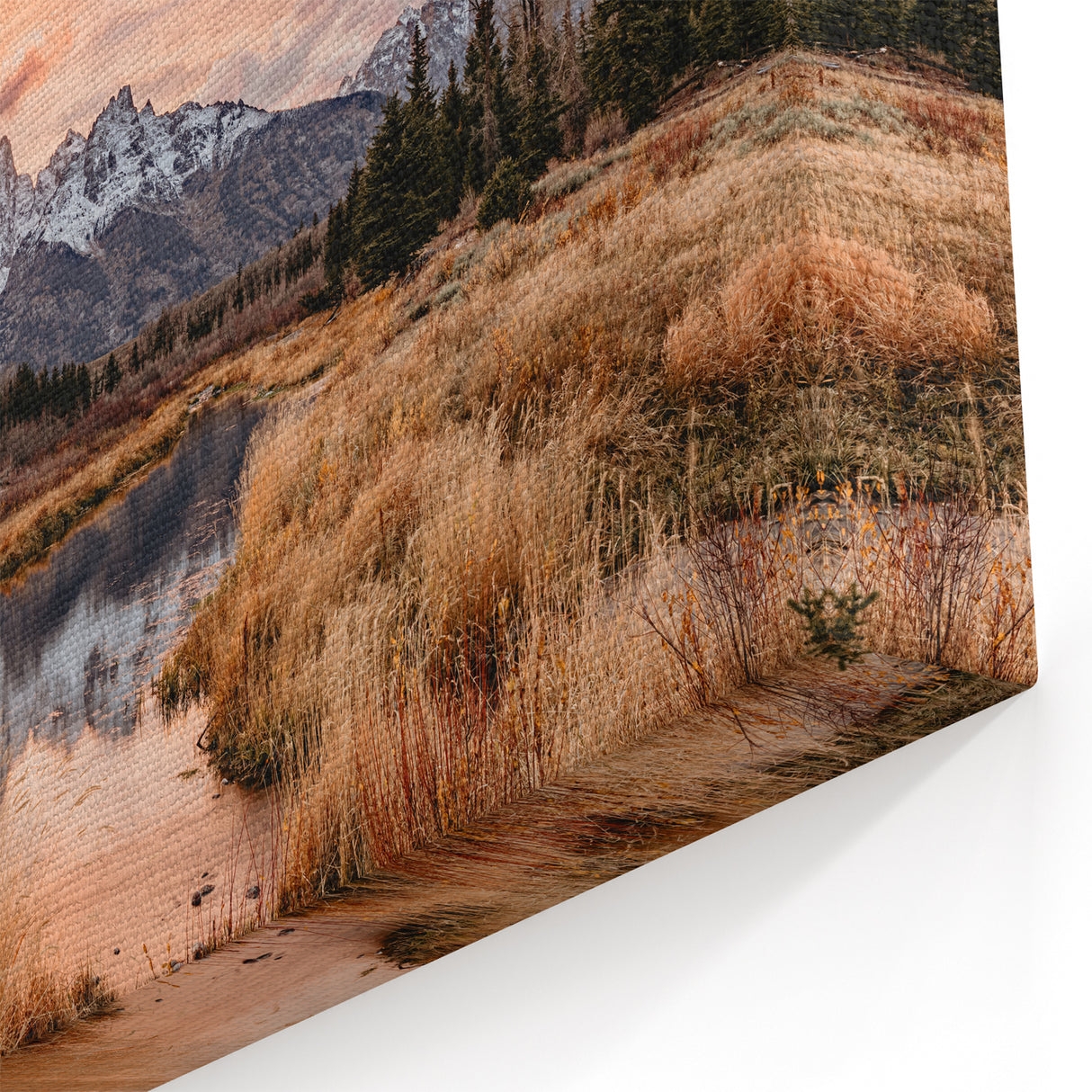 Grand Teton Wall Art – Pastel Sunset with Mountain and Water Reflections