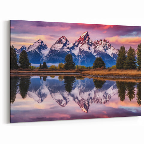 Grand Teton Canvas Print – Snowy Reflections in Teton Range Wall Decor