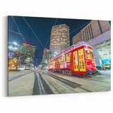 New Orleans Wall Art – Vibrant Streetcar at Night on Canal Street