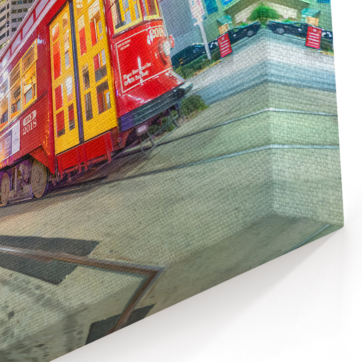 New Orleans Wall Art – Vibrant Streetcar at Night on Canal Street