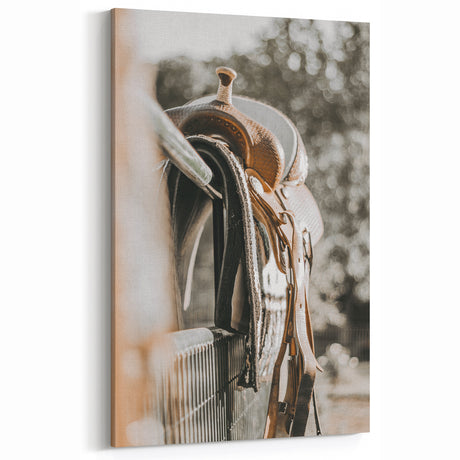 Rustic Farmhouse Wall Art - Vintage Saddle Country Style Decor