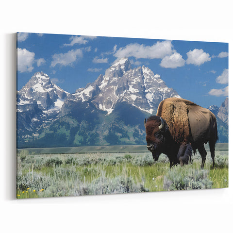 Grand Teton National Park Poster – Iconic Bison with Mountain Backdrop