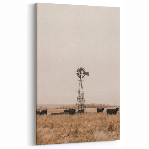 Farmhouse Wall Art - Windmill and Cattle Rustic Country Style Decor