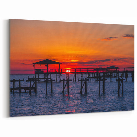 Louisiana Sunset Art – Scenic Pier and Vibrant Colors over the Water