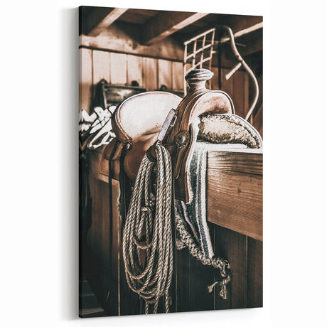 Farmhouse Wall Art - Rustic Saddle and Ropes Vintage Country Decor