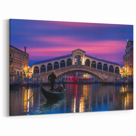 Venice Cityscape - Gondola at Twilight by Rialto Bridge
