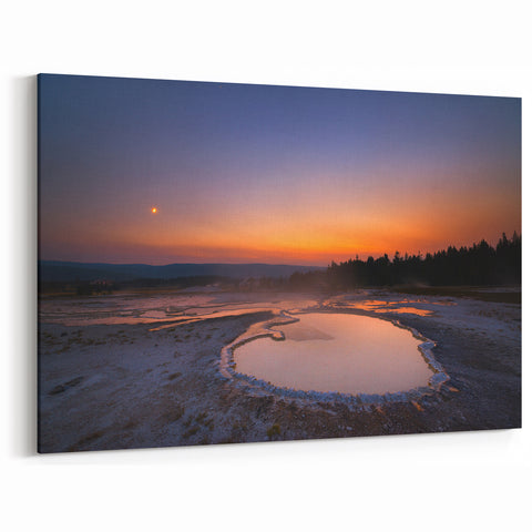 Yellowstone Photography – Sunset over Geysers Framed Art Print