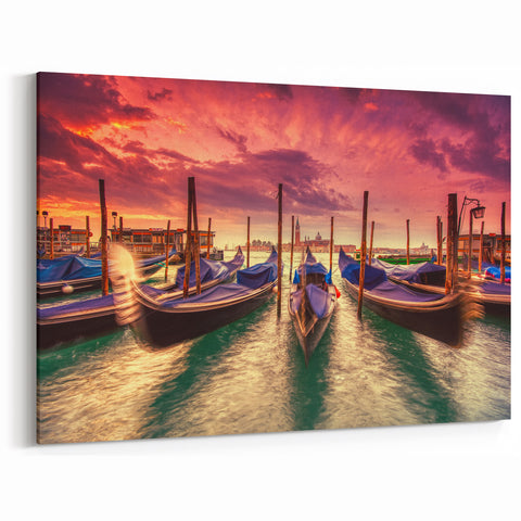 Venice Framed Art - Sunset Gondola Scene on Venetian Waters