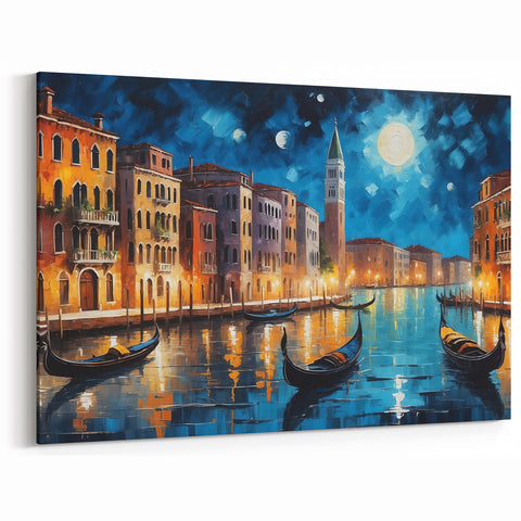 Venice Canvas Print - Vibrant Night Gondola Scene in Venice