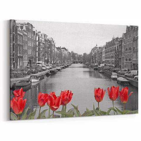 Venice Framed Art - Tulips and Venetian Canal Photography