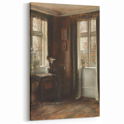 Dark Academia Wall Art - Vintage Gothic Scene of Woman in Quiet Reflection