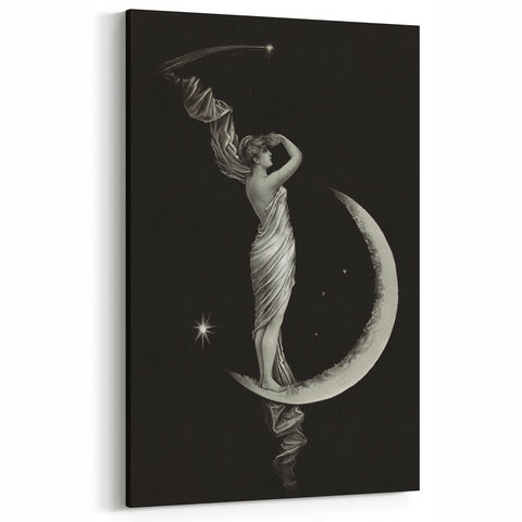 Dark Academia Wall Art | Vintage Gothic Moon Lady | Shadowy Art Piece