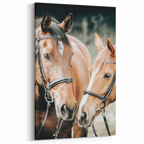 Farmhouse Wall Art - Two Horses Rustic Country Decor for Farmhouse Homes