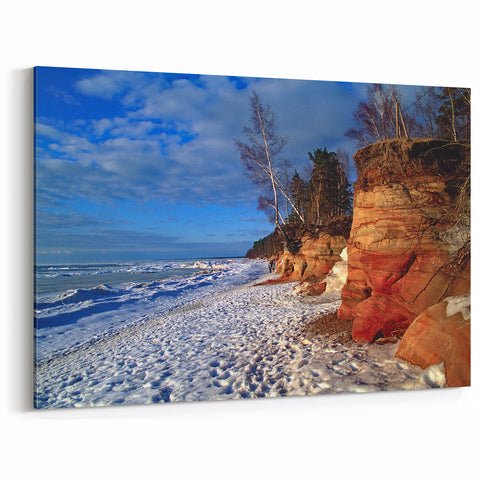 Baltic Region Wall Decor - Rugged Cliffs and Winter Beach Scenery