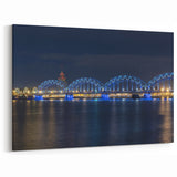 Riga Cityscape Art - Illuminated Railway Bridge Over Daugava River