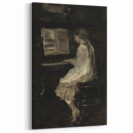 Dark Academia Wall Art - Vintage Girl at Piano for Moody Aesthetic Decor