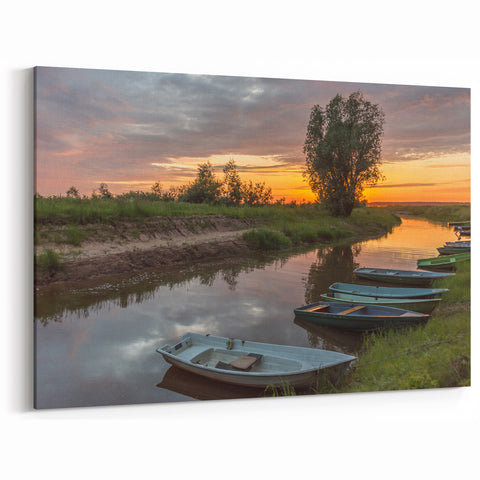 Latvia Wall Art - Sunset Boat Scenery European Landscape Canvas Prints