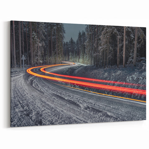 Latvia Wall Art - Winter Night Road Scene Latvia Scenery Prints