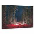 Latvia Scenery Prints - Winter Forest Drive Night Scene Baltic Wall Art