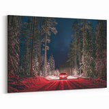 Latvia Scenery Prints - Winter Forest Drive Night Scene Baltic Wall Art