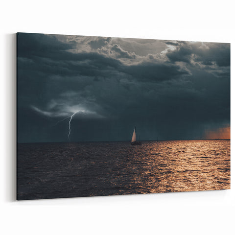 Latvia Wall Art - Stormy Sea Sailboat and Lightning Baltic Region Print