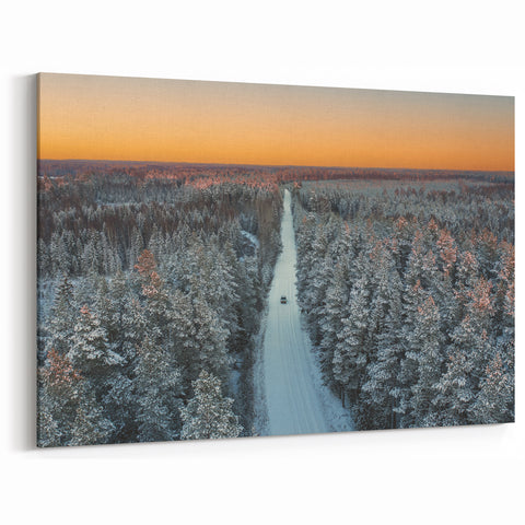 Latvia Wall Art - Stunning Winter Road through Snowy Forest Landscape
