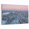 Latvia Canvas Prints - Serene Winter Forest with Winding Stream at Sunset