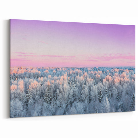 Latvian Landscape Art - Winter Forest with Pastel Sunset Over Snowy Trees