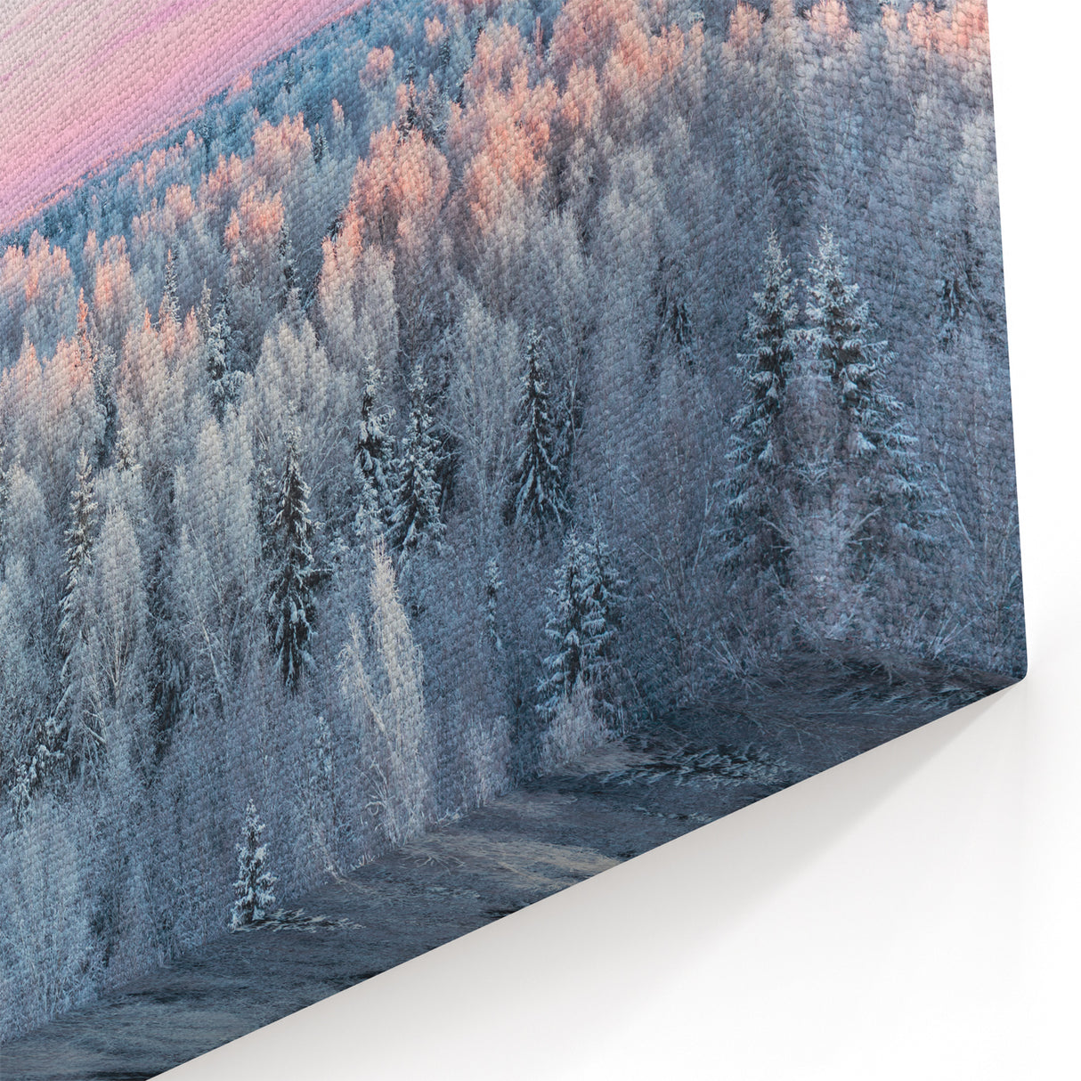 Latvian Landscape Art - Winter Forest with Pastel Sunset Over Snowy Trees