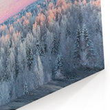 Latvian Landscape Art - Winter Forest with Pastel Sunset Over Snowy Trees