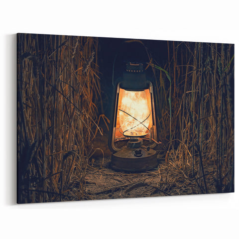 Latvia Wall Art - Vintage Lantern Illuminating Wheat Field at Night