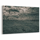Latvian Landscape Art - Flock of Birds Flying Over Dramatic Sky