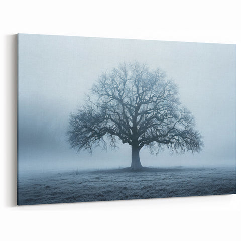Latvia Wall Art - Majestic Tree in Frosty Foggy Landscape at Dawn