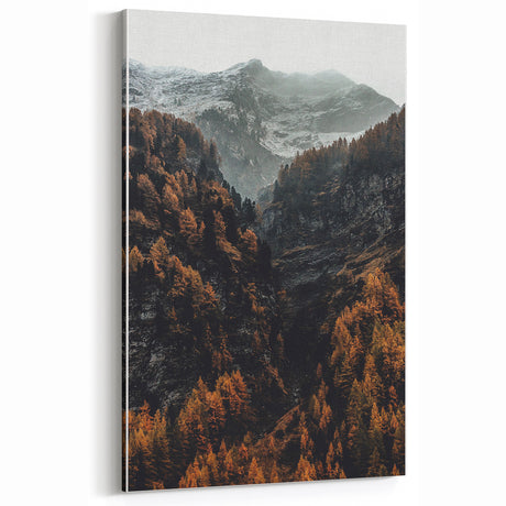 Moody Mountain Autumn Forest Canvas, Vintage Rustic Decor
