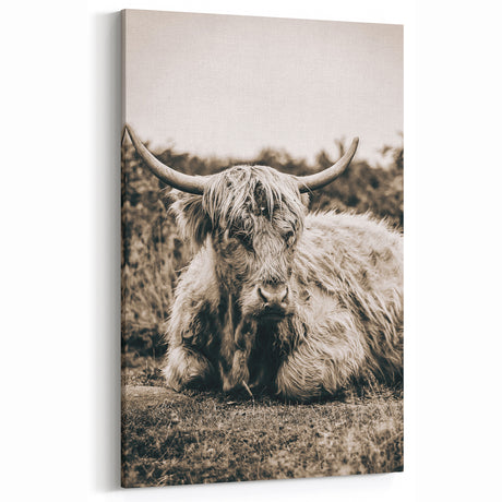 Sepia Highland Cow Wall Art | Cozy Vintage Farmhouse Country Decor