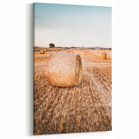 Farmhouse Wall Art of Hay Bales in Field – Rustic Country Style Decor