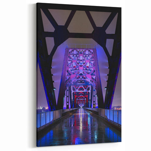 Louisville Skyline Art – Illuminated Bridge at Night with Reflections